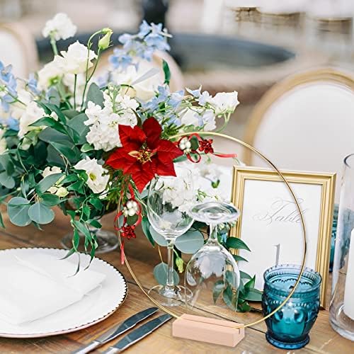 חישוקי פרחים מתכתיים גדולים שולחן שולחן, טבעת זר מתכת עם 10 PCS עמדות מחזיק עץ, קישוט שולחן מרכזי לקישוטים לשולחן חתונה