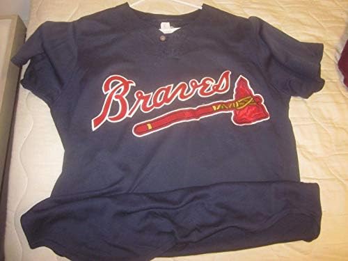 בערך 2001 Braves League League Blue Game השתמשו במאמנים ג'רזי 35 Lynn Jones Loa - משחק MLB משומש גופיות
