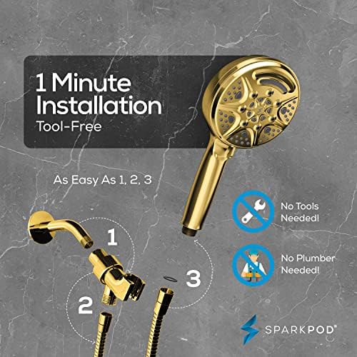 SparkPod 5 אינץ '9 ספריי ראש מקלחת ראש מקלחת - סילון לחץ גבוה עם כף יד עם מתג הפעלה/כיבוי, הגדרת מפלים ומפל