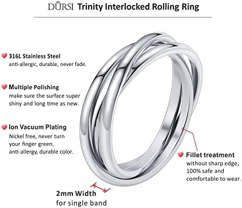 דורסי טריניטי שלוב מתגלגל לשלושה טבעת עבור נשים בנות ילדים, נירוסטה צלב לערום פאזל טבעת לקשקש חרדה, מינימליסטי