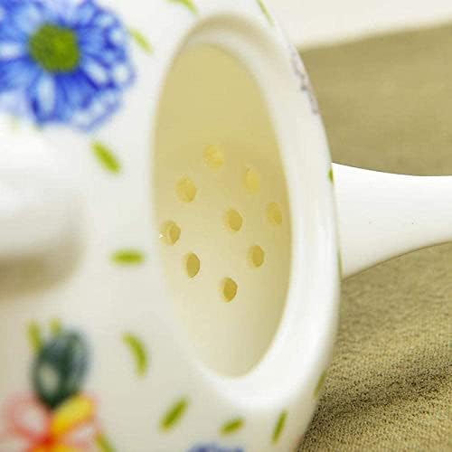 קומקום תה עם מסננת קרמיקה כחולה ולבן חרסינה קומקום מעודן.