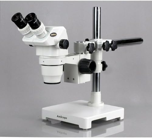 מיקרוסקופ זום סטריאו דו-עיני מקצועי של אמסקופ זם-3בוו3, עיניות פי 10 ו-25, הגדלה פי 2-225, מטרת זום פי 0.67-4.5, תאורת סביבה,