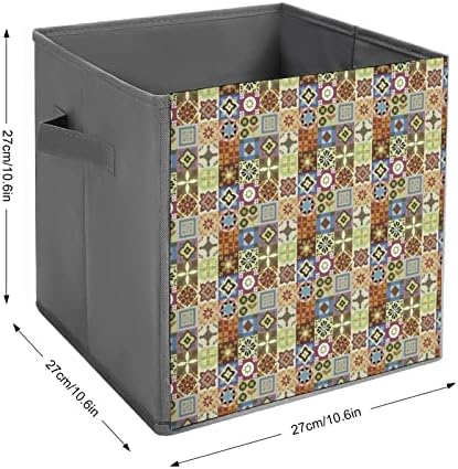 מרוקו דפוס אתני פחי אחסון מתקפלים דפוס קופסאות סלי קוביית בד עם ידיות לצעצועי בגדים, 11x11x11