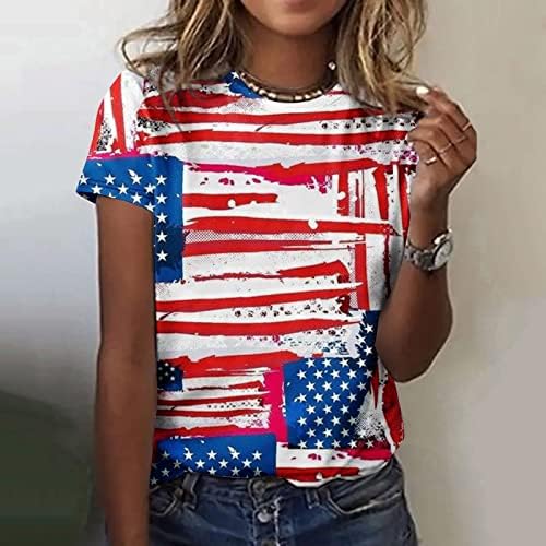 חולצות טפלאי חמניות דגל אמריקאי נשים 4 ביולי חולצת יום העצמאות הדפסת קיץ הדפסת שרוול קצר טי טיי חולצה עליונה