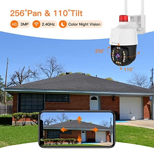 VSTARCAM 3MP PTZ WiFi מצלמת אבטחה חיצונית לחיזת לילה קווית, מצלמות לגילוי תנועה לאבטחה ביתית, אזעקת אורות אדומים וכחולים, מצלמה