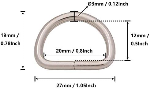 אבזם טבעת כסוף מתכת גנרית 0.75 טבעת לולאה בקוטר פנימה לחבילת שומר רצועה של 20