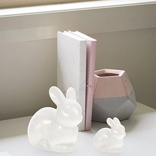 עיצוב פסחא של Homoyoyo 3 יחידות ארנבות מיניאטורות קרמיות פסחא פסחא מיקרו ארנבים זעיר פסל ארנב פסל נוף מודרני