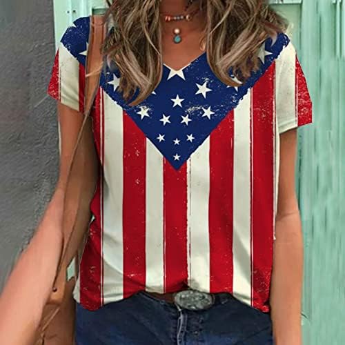 4 ביולי נשים חולצות טופ חולצות שרוול קצר של שרוול קצר כוכבי דגל אמריקאים ופסים חולצת הדפס