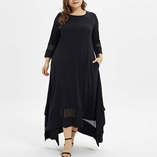 מסיבת שחור נשים שלושה גודל בתוספת צוואר שמלת רובע מוסלמי שרוול מוצק אופנה גדול ארוך בתוספת שמלות לנשים