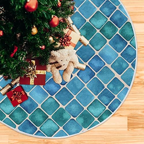 Oarencol כחול קרמיקה פסיפס ציאן באפלו חצאית עץ חג המולד 36 אינץ 'גיאומטריה משובצת אבן חג המולד חג מפלגת חג עץ קישוטי מחצלת