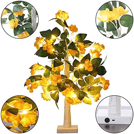 עץ השולחן אור 24 LED עם פרחים עלים מלאכותי עץ סתיו מואר סוללת עץ מייפל סוללה USB מנורת עץ