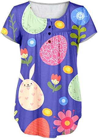 Uscharm חולצות פסחא שמח נשים ארנב חמוד כפתור מודפס