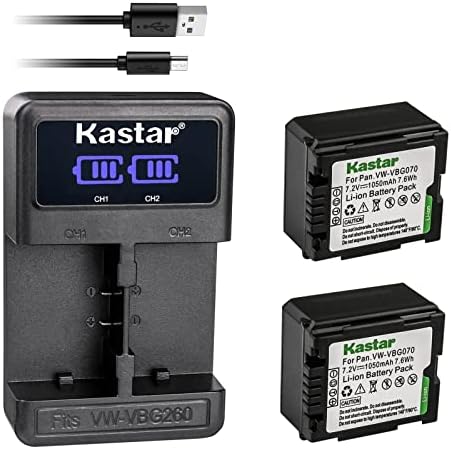 KASTAR 2-חבילה VW-VBG070 סוללה ו- LED2 מטען USB תואם ל- PANASONIC AG-HMR10E AG-HMR10P AG-HSC1U HDC-DX1 HDC-DX1EG-S HDC-DX1GK