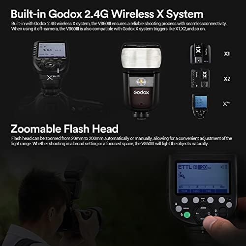 גודוקס וי860 מצלמה פלאש ספידלייט תואם למצלמת סוני, פנס פלאש על המצלמה עם סוללה נטענת, 2.4 גרם סנכרון מהיר של 1/8000, 10 רמות