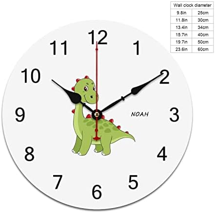 קריקטורה דינוזאור משתלת שעון, מתנה עבור תינוק, מותאם אישית שעון עם תינוק שםדיגיטלי 12, ללא מתקתק שקט קיר תליית שעון קוורץ