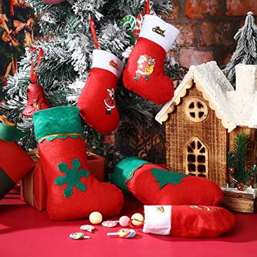 24 חתיכות לחג המולד מיני גרבי חג המולד גרבי כרטיסי פתית שלג מחזיק עץ חג המולד מחזיקי כלי הכסף מחזיקי חג המולד אדום קטן.