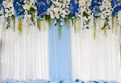 10 על 8 רגל כחול לבן פרחים עלים תליות רקע פרחוני תפאורה צילום רקע כחול לבן וילון חתונה טקס חג האהבה טפט דקור דיוקן תמונה