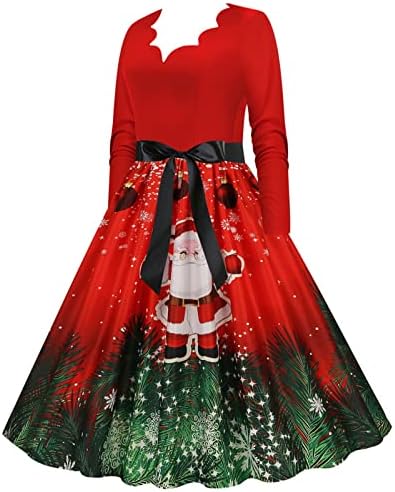 Zefotim Valentines/שמלות חג מולד לנשים מזדמנים שמלת פרע של קוקטייל מסיבת שרוול ארוך.