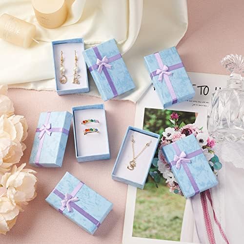 Bestewelry 12 יחידים קופסת מתנה תכשיטים סט שמים אור מלבן כחול מלבן קרטון נייר קופסאות תכשיטים עם שרשראות עגיל קשת