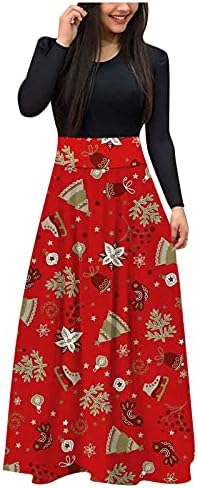 שמלות נשים מזדמנות, סתיו שרוול ארוך טלאים לחג המולד בלוק צבע שמלת שמלת אימפריה המותניים שמלת אורח חתונה