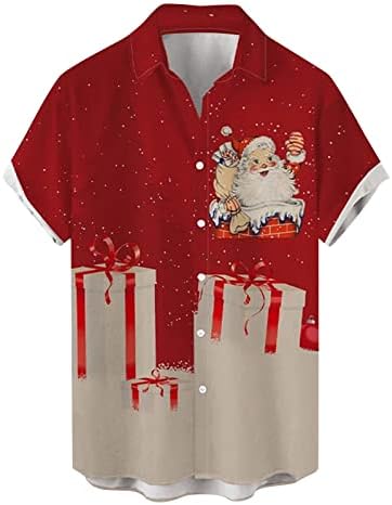 Wybaxz Mens חג המולד מתנה לסנטה 3D כפתור הדפסה דיגיטלית דש חולצת שרוול קצר חולצה חולצה 5 8 8