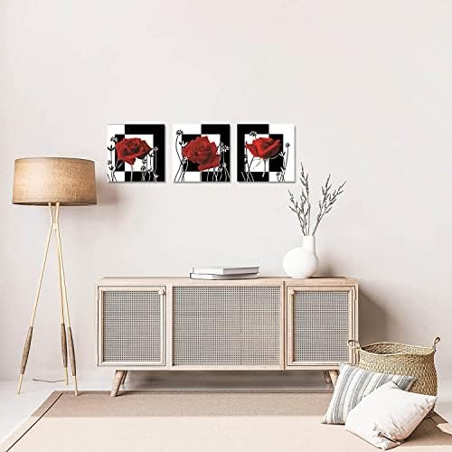 BAMDEYA עיצוב קיר אדום עיצוב קיר שחור ולבן אמנות קיר ורד בד הדפסים פרחים אמנות תמונה PORTER PORTE
