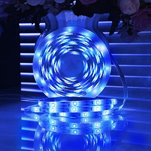 Wuchyu 16.4ft אורות רצועת LED כחולים מופעלים סוללה, 8 מצבים אורות אטומים למים חתכים לעיצוב חדרים, רצועת פנים מקורה אורות