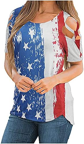 נשים של אמריקאי דגל חולצה 4 יולי טי חולצות צווארון עגול מגזרת קצר שרוול חולצות 2023 אופנה חולצות