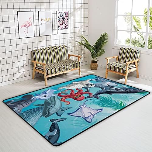 זוחל שטיח מקורה משחק מחצלת מצוירת חיי אוקיינוס ​​לסלון לחדר שינה חינוכי חינוך משתלת רצפת שטיחים שטיחים 72x48in
