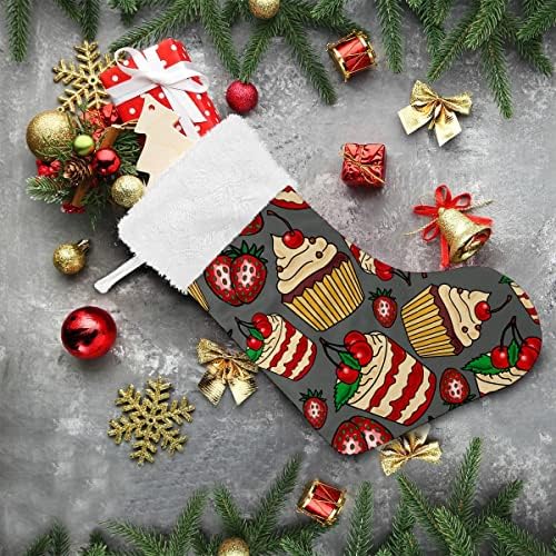 גרבי חג המולד קאפקייקס טעימים דפוס דובדבן תות דפוס קטיפה לבנה שרוול קטיפה משפחת חג קטיפה בהתאמה אישית של גרבי חג המולד