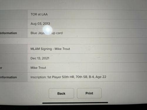Mike Trout חתום משחק חתום משומש משמש לשנת 2013 קו ציון דרך MLB Hologram - כדורי חתימה