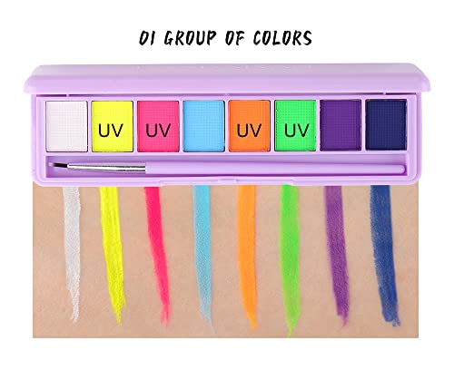 פלטת ציור גוף מרטיק 16 צבעים צבע גוף צבע גוף לא רעיל פלטת איפור מקצועית UV זוהר צבע וגוף צבע למסיבה, ליל כל
