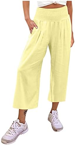 נשים אלסטיות במותניים גבוהות מכנסיים קצוצים עם כיסים קיץ מוצק בוהו חוף מכנסיים מכנסי טרנינג רגל רחבים