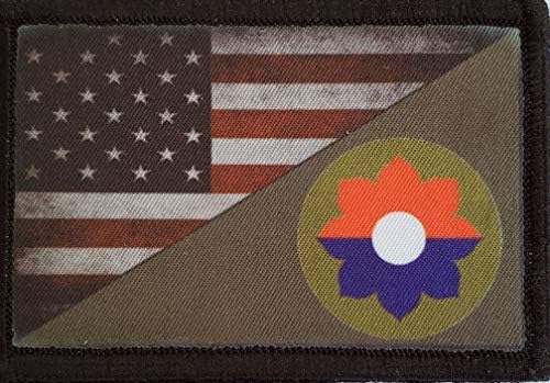 צבע מלא של חטיבת הרגלים ה -9 דגל ארהב דגל מורל טלאי טקטי צבא טקטי. 2x3 וו לולאה שנעשו בארצות הברית