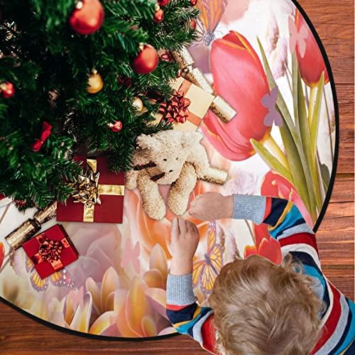 מחצלת עץ חג המולד Visesunny בצבעון אדום ורוד ורוד פרפר עץ עץ עמד