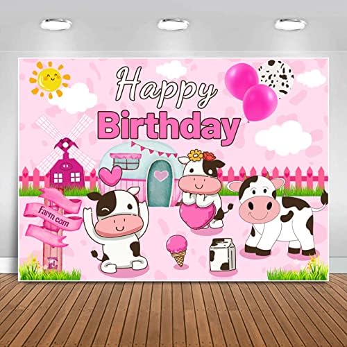 סנספון פרה מסיבת יום הולדת רקע ורוד בצבעי מים חוות חיות אסם פרה נושא יום הולדת צילום רקע פרה הדפסת ילדים ילדה