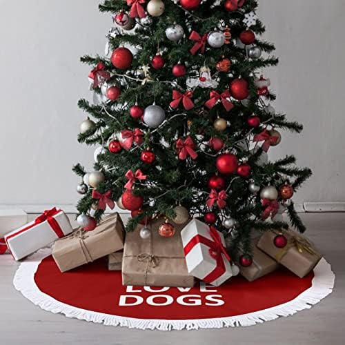 שמור על כלבי רגוע ואהבה חצאית עץ חג המולד אדום עגול עץ חג המולד עגול עץ עם קצה מצויד לקישוטי חצר חיצוניים מקורה