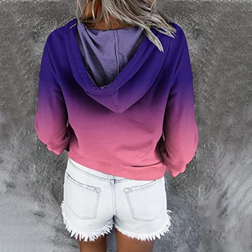 Dreamlascar נשים קפוצ'ונים מזדמנים נופלים כפתור סווטשירט שרוול ארוך מוצק כלפי מטה סוודר סוודר חולצה עליונה עם כיס ombre_purple