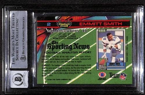 2 Emmitt Smith - 1991 קלפי כדורגל של מועדון האצטדיון מדורגים BGS Auto 10 - כדורגל חתימה