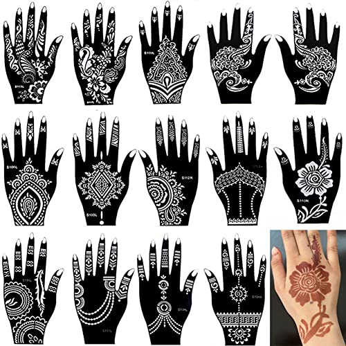 8 גיליונות חינה קעקוע סטנסיל ערכת + 6 גיליון הודו זמני סטנסיל סט לנשים בנות יד אצבע גוף צבע 7.8 איקס 4