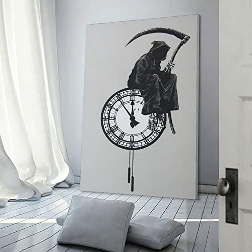 פוסטר אמנות שחור ולבן עגום שקע ישיבה שעון קיר עיצוב חדר שינה כרז