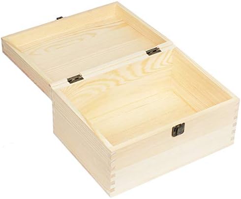 מלבן גדול במיוחד של קינגקראפט תיבת עץ אורן לא גמורה קופסאות סטאש מלאכת עשה זאת בעצמך טבעית עם מכסה צירים וסוגר קדמי לתחביבי