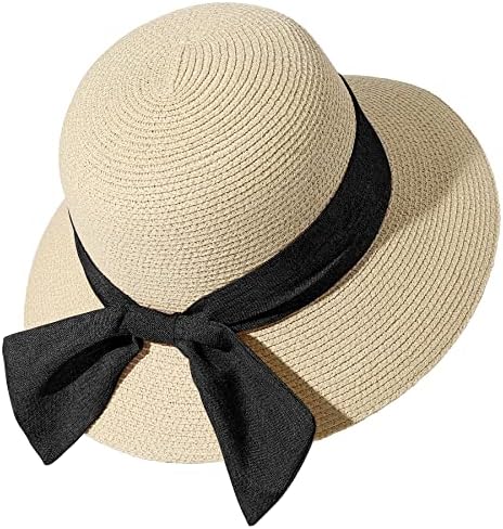 כובעי שמש בקיץ של Lanzom לנשים גברת גברת רחבה כובע קש חוף כובע חוף כובע אריזה מתקפל לטיולים בחוץ
