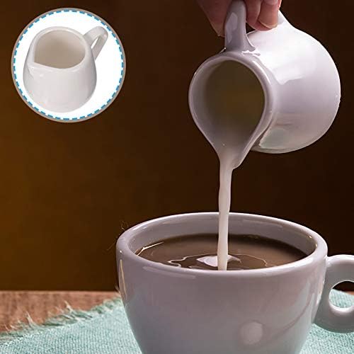 קנקן זכוכית של Upkoch מתקן סירופ 2 יחידים קרמיקה לבנה קרמיקה עם ידית, קנקן קרם קפה מיני/קנקן הגשה/קנקן רוטב/קנק