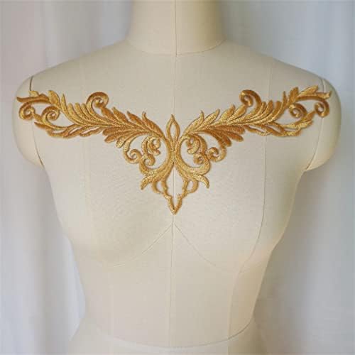 TBGFPO אפליקציות זהב זהב מבד שמלת כלה רקום צווארון V צווארון ברזל תפור על טלאי לבגדי חתונה שמלת שמלות מלאכה DIY