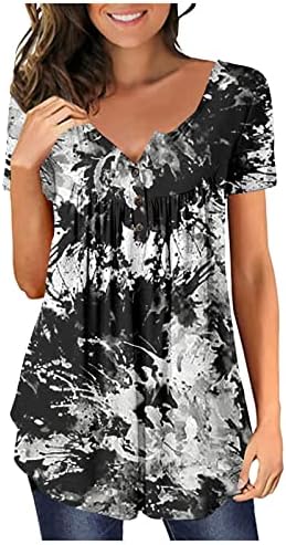 2023 חולצת טי קיץ אופנה לנשים צמרות טוניקה פרחוניות ללבוש עם חותלות שרוול קצר v צוואר מסתור חולצות טי בטן