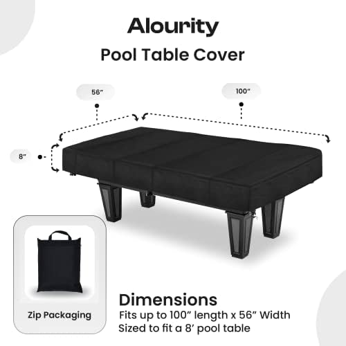 כיסוי שולחן בריכת אלוריות 8 רגל, שחור - כיסויי שולחן ביליארד אטום למים - כבד 600 ד אוקספורד בד עם ציפוי PVC -