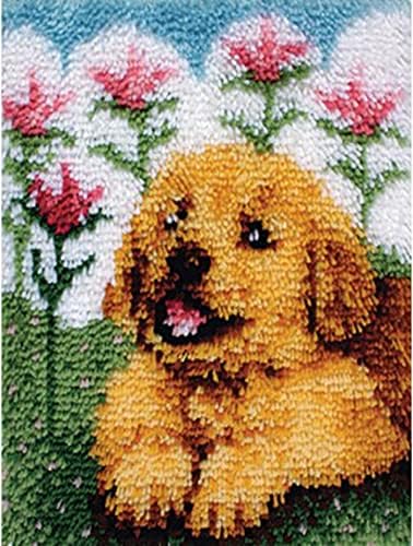 ערכות וו תפס שטיח גולדן רטריבר כלב קטן סרוג חוט מודפס מראש כרית רקמת רקמה שטיח כיסוי עשה זאת בעצמך וו ותפס ערכת