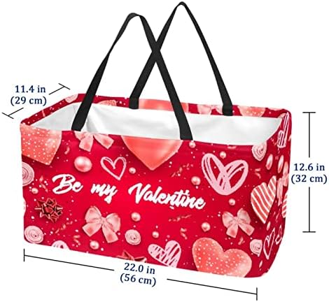 סל קניות לשימוש חוזר דפוס לב אדום דפוס נייד תיק מכולת פיקניק מקפלים תיק קניות סל כביסה