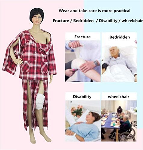 GAOFAN נשים חליפת סיעוד הגדרת ניתוחי נכות חולים שיתוק בגדים לטיפול בחולים מרותק למיטה - רוכסן, קל ללבוש, רדונים, L